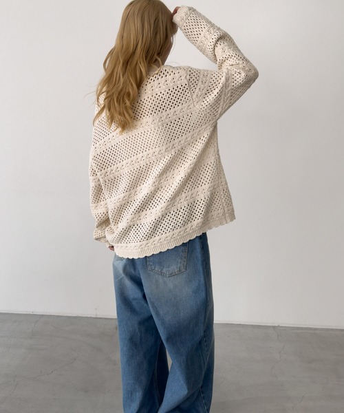 CANAL JEAN(キャナルジーン)の「HARING コットンリネンクロシェ編みカーディガン(カーディガン/ボレロ・レディース・ネイビー/キナリ・ONE SIZE)」の4枚目の写真