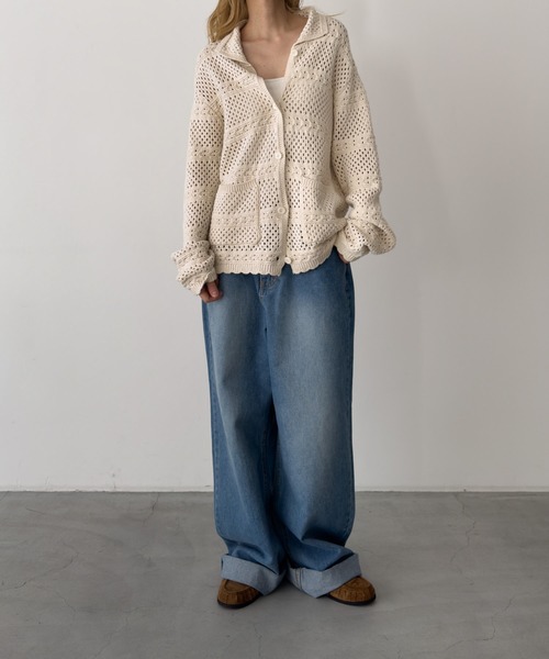 CANAL JEAN(キャナルジーン)の「HARING コットンリネンクロシェ編みカーディガン(カーディガン/ボレロ・レディース・ネイビー/キナリ・ONE SIZE)」の5枚目の写真