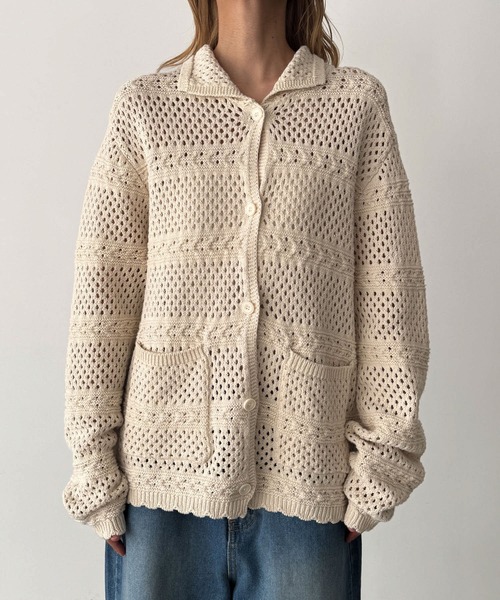 CANAL JEAN(キャナルジーン)の「HARING コットンリネンクロシェ編みカーディガン(カーディガン/ボレロ・レディース・ネイビー/キナリ・ONE SIZE)」の9枚目の写真