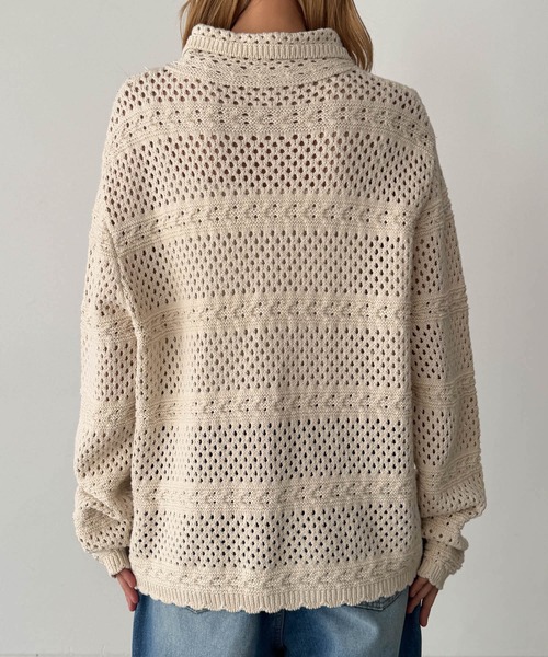 CANAL JEAN(キャナルジーン)の「HARING コットンリネンクロシェ編みカーディガン(カーディガン/ボレロ・レディース・ネイビー/キナリ・ONE SIZE)」の11枚目の写真