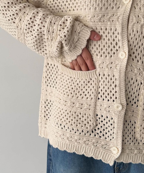 CANAL JEAN(キャナルジーン)の「HARING コットンリネンクロシェ編みカーディガン(カーディガン/ボレロ・レディース・ネイビー/キナリ・ONE SIZE)」の13枚目の写真