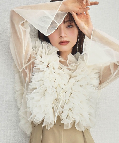 girl(ガール)の「3WAYチュールフリルブラウス ノースリーブオールインワン パンツスタイル 2点セット 結婚式 パンツドレス パーティードレス オケージョンドレス お呼ばれ 二次会 成人式 同窓会 謝恩会(パンツドレス・レディース・ホワイト×ブラック/ベージュ/グレー・M/S/2L/L)」の1枚目の写真