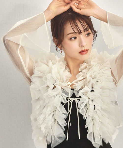 girl(ガール)の「3WAYチュールフリルブラウス ノースリーブオールインワン パンツスタイル 2点セット 結婚式 パンツドレス パーティードレス オケージョンドレス お呼ばれ 二次会 成人式 同窓会 謝恩会(パンツドレス・レディース・ホワイト×ブラック/ベージュ/グレー・M/S/2L/L)」の21枚目の写真