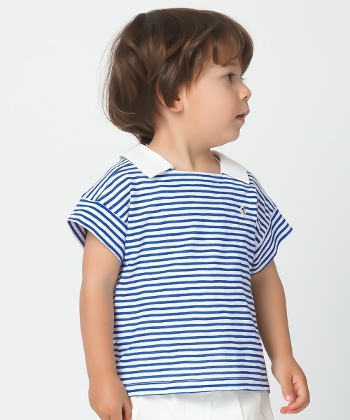 moimoln（モイモルン）の「マリンボーダーミニカラー半袖Tシャツ（Tシャツ/カットソー・キッズ・ブルー/アイボリー・80ｃｍ/90cm/100cm/110cm/120cm/130cm）」の2枚目の写真