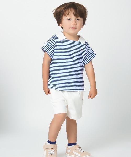 moimoln（モイモルン）の「マリンボーダーミニカラー半袖Tシャツ（Tシャツ/カットソー・キッズ・ブルー/アイボリー・80ｃｍ/90cm/100cm/110cm/120cm/130cm）」の8枚目の写真