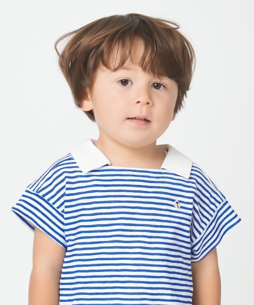 moimoln（モイモルン）の「マリンボーダーミニカラー半袖Tシャツ（Tシャツ/カットソー・キッズ・ブルー/アイボリー・80ｃｍ/90cm/100cm/110cm/120cm/130cm）」の12枚目の写真