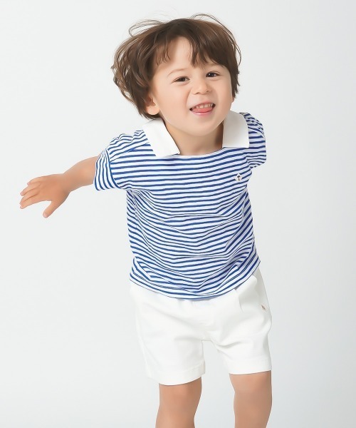 moimoln（モイモルン）の「マリンボーダーミニカラー半袖Tシャツ（Tシャツ/カットソー・キッズ・ブルー/アイボリー・80ｃｍ/90cm/100cm/110cm/120cm/130cm）」の9枚目の写真