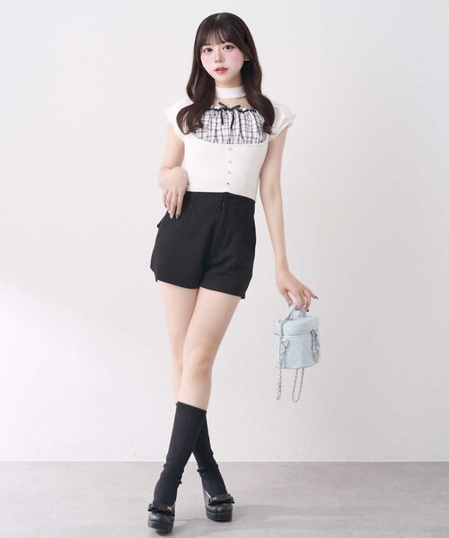 OLIVE des OLIVE(オリーブデオリーブ)の「【Belle Charme】Frill Sleeves Choker Rib Knit(ニット/セーター・レディース・ブラック/オフホワイト/ベージュ・FREE)」の2枚目の写真
