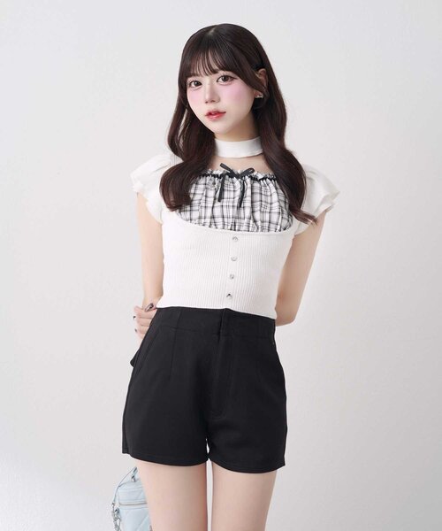 OLIVE des OLIVE(オリーブデオリーブ)の「【Belle Charme】Frill Sleeves Choker Rib Knit(ニット/セーター・レディース・ブラック/オフホワイト/ベージュ・FREE)」の4枚目の写真