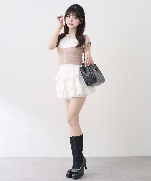 OLIVE des OLIVE(オリーブデオリーブ)の「【Belle Charme】Frill Sleeves Choker Rib Knit(ニット/セーター・レディース・ブラック/オフホワイト/ベージュ・FREE)」の10枚目の写真