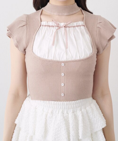 OLIVE des OLIVE(オリーブデオリーブ)の「【Belle Charme】Frill Sleeves Choker Rib Knit(ニット/セーター・レディース・ブラック/オフホワイト/ベージュ・FREE)」の11枚目の写真