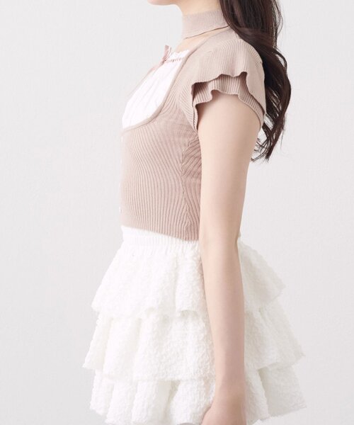 OLIVE des OLIVE(オリーブデオリーブ)の「【Belle Charme】Frill Sleeves Choker Rib Knit(ニット/セーター・レディース・ブラック/オフホワイト/ベージュ・FREE)」の12枚目の写真
