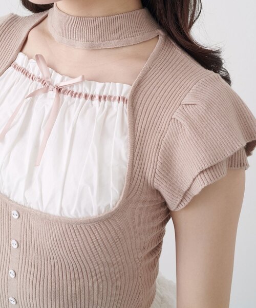 OLIVE des OLIVE(オリーブデオリーブ)の「【Belle Charme】Frill Sleeves Choker Rib Knit(ニット/セーター・レディース・ブラック/オフホワイト/ベージュ・FREE)」の16枚目の写真