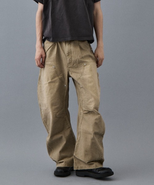 人気アイテム】duck double knee curved leg pants/バレルレッグ
