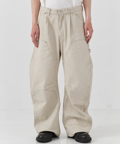 CONZ(コンズ)の「duck double knee curved leg pants(デニムパンツ・メンズ・グレー/カーキ/ブラック/ホワイト/ピンク/ライトブラウン・1/3/2)」の7枚目の写真