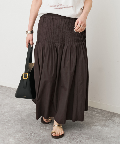 Spick & Span（スピックアンドスパン）の「《手洗い可》CO/PAシアータイプライターギャザースカート（スカート・レディース・ホワイト系その他/ブラウン・36/38）」の2枚目の写真