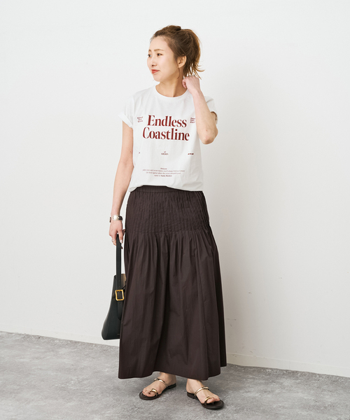 Spick & Span（スピックアンドスパン）の「《手洗い可》CO/PAシアータイプライターギャザースカート（スカート・レディース・ホワイト系その他/ブラウン・36/38）」の4枚目の写真