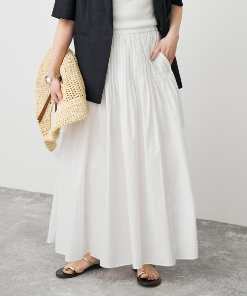 Spick & Span（スピックアンドスパン）の「《手洗い可》CO/PAシアータイプライターギャザースカート（スカート・レディース・ホワイト系その他/ブラウン・36/38）」の5枚目の写真
