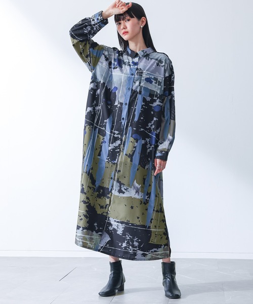 kOhAKU(コハク)の「アート柄シャツワンピース(シャツワンピース・レディース・ブラック/グレー・FREE)」の7枚目の写真