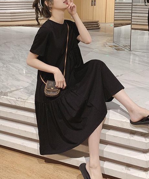 SallyLunn（サリーラン）の「アシンメトリー切り替えギャザーワンピース（ワンピース・レディース・ブラック/グレー・MEDIUM/LARGE）」の4枚目の写真