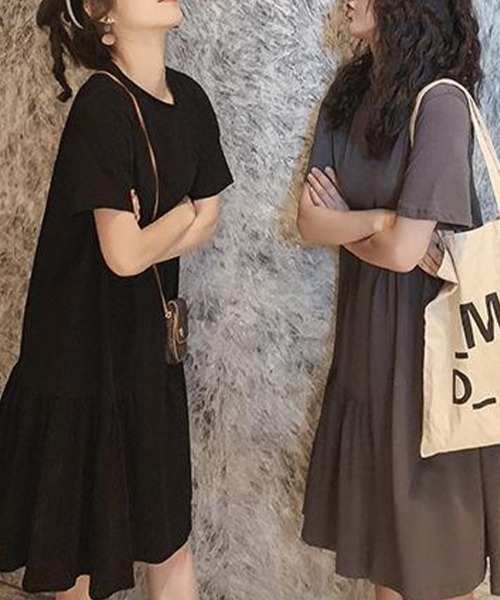 SallyLunn（サリーラン）の「アシンメトリー切り替えギャザーワンピース（ワンピース・レディース・ブラック/グレー・MEDIUM/LARGE）」の5枚目の写真