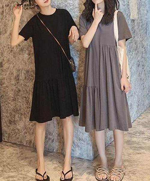 SallyLunn（サリーラン）の「アシンメトリー切り替えギャザーワンピース（ワンピース・レディース・ブラック/グレー・MEDIUM/LARGE）」の6枚目の写真