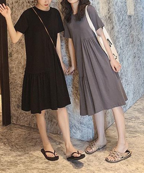 SallyLunn（サリーラン）の「アシンメトリー切り替えギャザーワンピース（ワンピース・レディース・ブラック/グレー・MEDIUM/LARGE）」の9枚目の写真