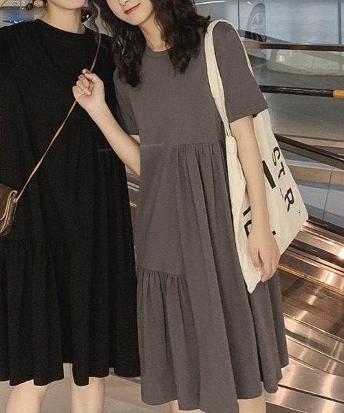 SallyLunn（サリーラン）の「アシンメトリー切り替えギャザーワンピース（ワンピース・レディース・ブラック/グレー・MEDIUM/LARGE）」の10枚目の写真