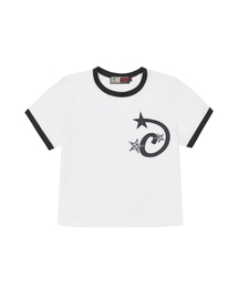 スタープリケクロップリンガーTシャツウーマンフィットホワイト