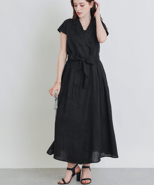 PICCIN（ピッチン）の「リネンテーラーワンピース（ワンピース・レディース・ブラック/モカ・M）」の3枚目の写真