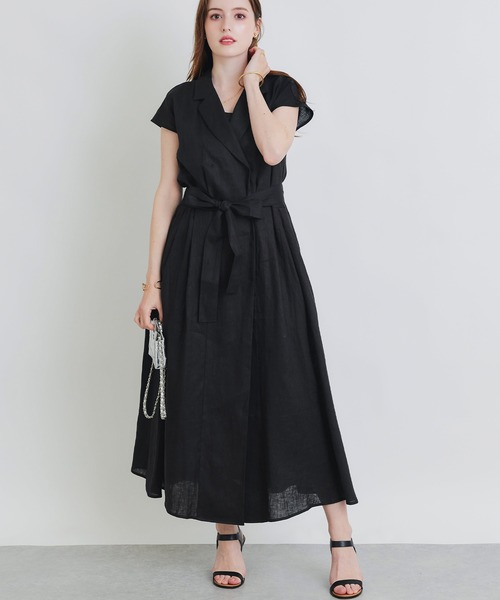 PICCIN（ピッチン）の「リネンテーラーワンピース（ワンピース・レディース・ブラック/モカ・M）」の7枚目の写真