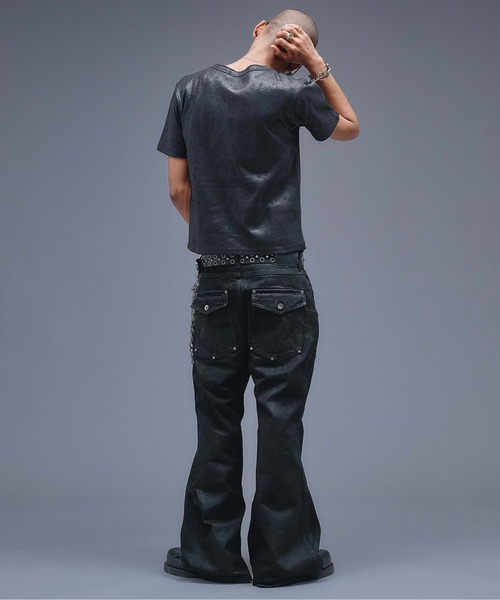 ANDER HUNK(アンダーハンク)の「Coated Henry neck Rib T-shirt / コーティングヘンリーネックリブTシャツ(Tシャツ/カットソー・メンズ・ブラック/パープル・MEDIUM/LARGE)」の11枚目の写真