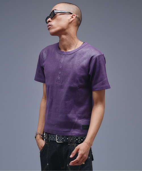ANDER HUNK(アンダーハンク)の「Coated Henry neck Rib T-shirt / コーティングヘンリーネックリブTシャツ(Tシャツ/カットソー・メンズ・ブラック/パープル・MEDIUM/LARGE)」の18枚目の写真
