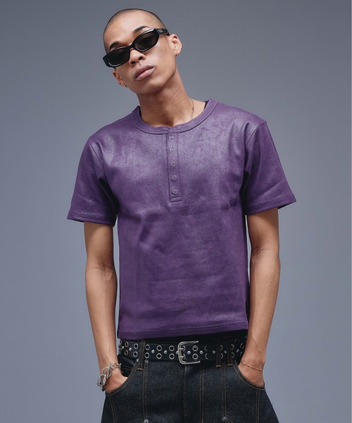 ANDER HUNK(アンダーハンク)の「Coated Henry neck Rib T-shirt / コーティングヘンリーネックリブTシャツ(Tシャツ/カットソー・メンズ・ブラック/パープル・MEDIUM/LARGE)」の22枚目の写真