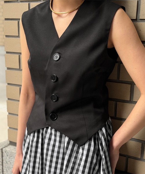 KOBE LETTUCE（コウベレタス）の「[ SAYAKAさんコラボ ]2点セット ジレ×ギャザーマキシスカート（ワンピース・レディース・ネイビー系/グレー系/ブラック系・M）」の5枚目の写真