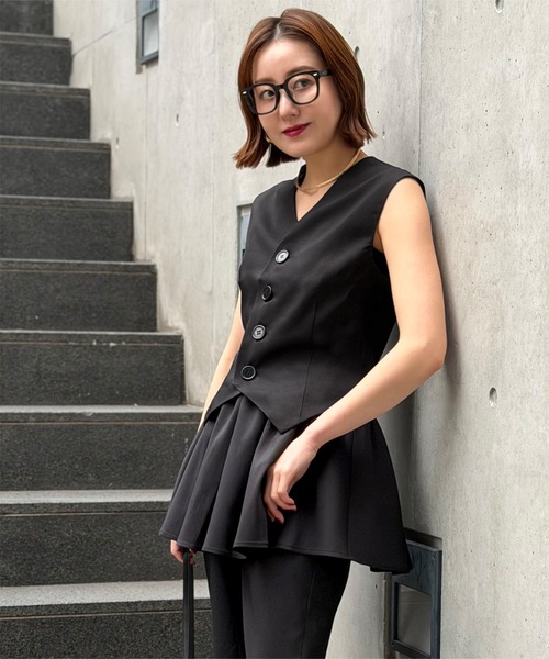 KOBE LETTUCE（コウベレタス）の「[ SAYAKAさんコラボ ]2点セット ジレ×ギャザーマキシスカート（ワンピース・レディース・ネイビー系/グレー系/ブラック系・M）」の8枚目の写真