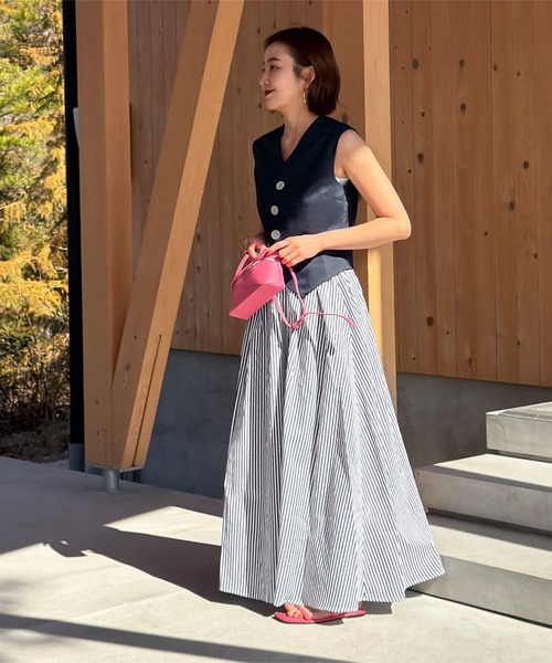 KOBE LETTUCE（コウベレタス）の「[ SAYAKAさんコラボ ]2点セット ジレ×ギャザーマキシスカート（ワンピース・レディース・ネイビー系/グレー系/ブラック系・M）」の13枚目の写真