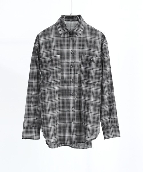 Fashion Letter(ファッションレター)の「オーバーサイズ先染めシアーチェックタックシャツ(シャツ/ブラウス・レディース・ベージュ/ネイビー/ブラック・M)」の22枚目の写真