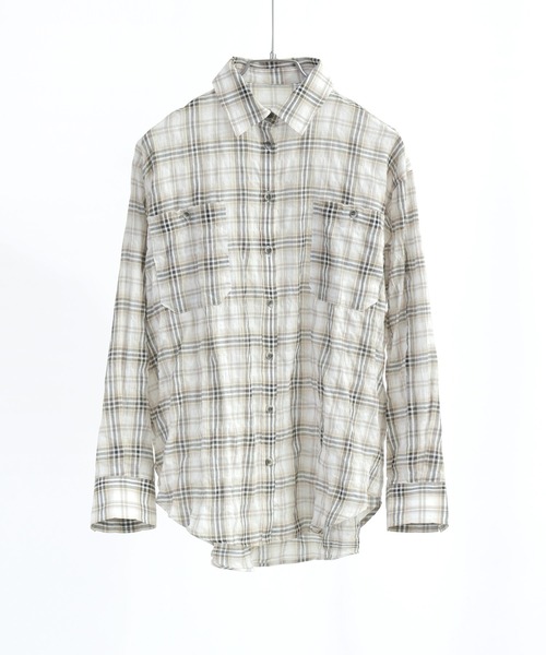 Fashion Letter(ファッションレター)の「オーバーサイズ先染めシアーチェックタックシャツ(シャツ/ブラウス・レディース・ベージュ/ネイビー/ブラック・M)」の7枚目の写真