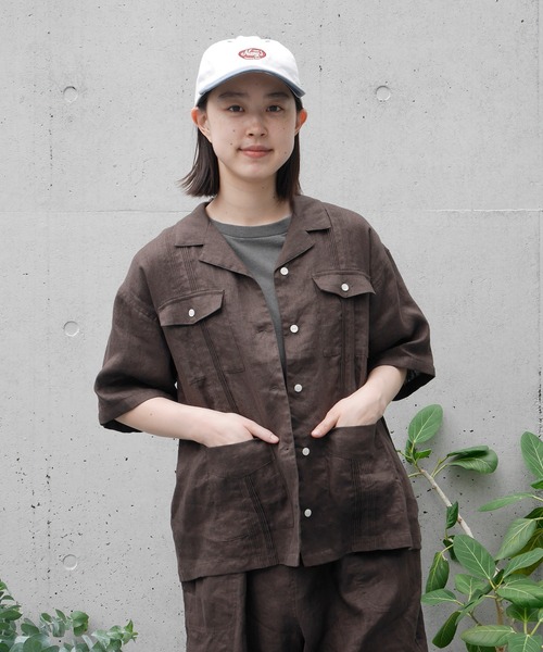 PAR ICI(パーリッシィ)の「フレンチリネン キューバシャツ(シャツ/ブラウス・レディース・レッド/オフホワイト/サックスブルー/ブラウン・FREE)」の2枚目の写真