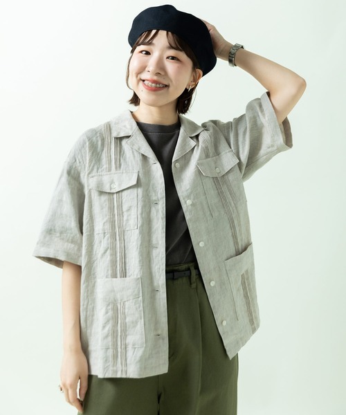 PAR ICI(パーリッシィ)の「フレンチリネン キューバシャツ(シャツ/ブラウス・レディース・レッド/オフホワイト/サックスブルー/ブラウン・FREE)」の1枚目の写真