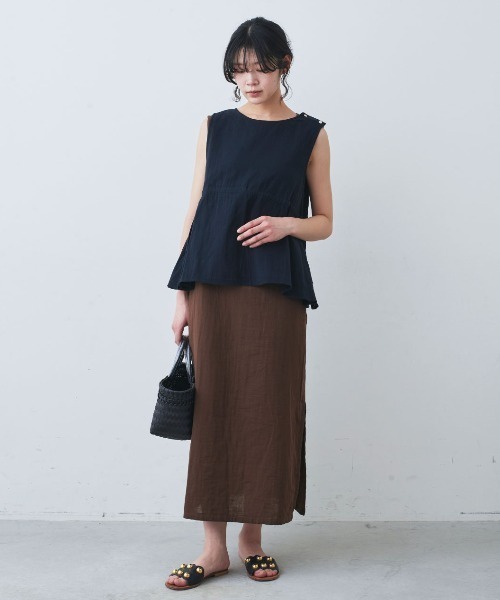 mensha!(メンシャ)の「MEKEARISA×mensha! ガーゼでドレスアップ! ペプラムノースリーブトップス(その他トップス・レディース・ワイン/ホワイト/ブラック・M/L/LL)」の6枚目の写真
