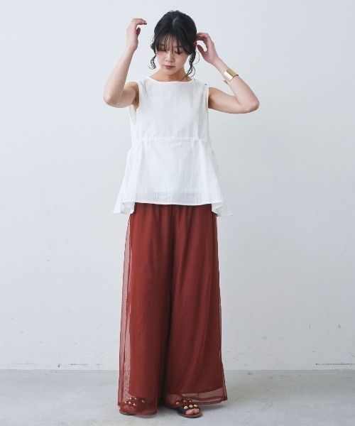 mensha!(メンシャ)の「MEKEARISA×mensha! ガーゼでドレスアップ! ペプラムノースリーブトップス(その他トップス・レディース・ワイン/ホワイト/ブラック・M/L/LL)」の4枚目の写真