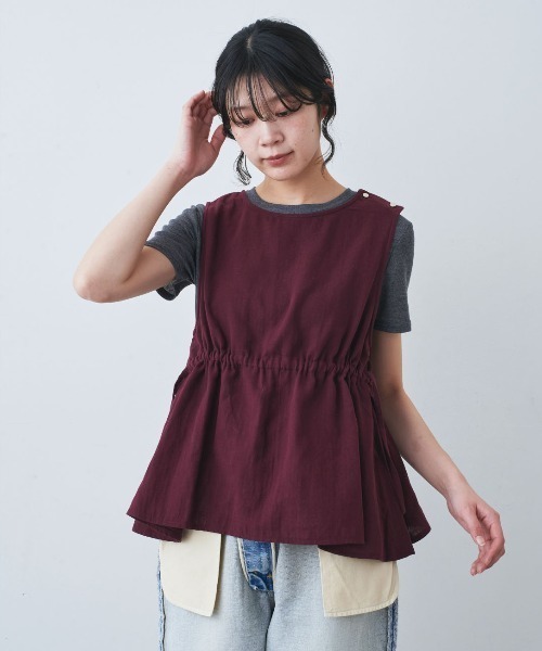 mensha!(メンシャ)の「MEKEARISA×mensha! ガーゼでドレスアップ! ペプラムノースリーブトップス(その他トップス・レディース・ワイン/ホワイト/ブラック・M/L/LL)」の8枚目の写真