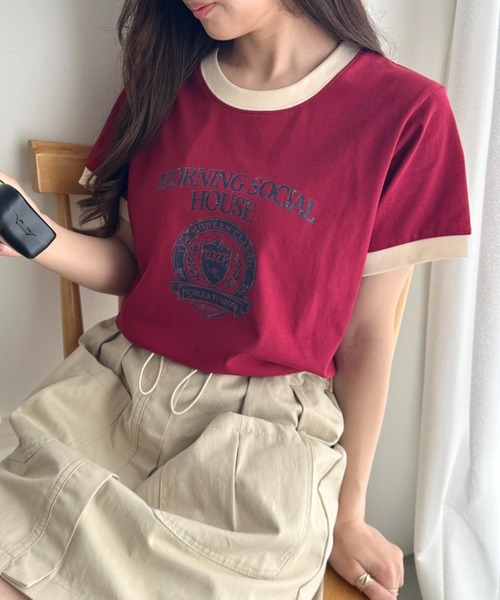 CLEA(クレア)の「ヴィンテージ風アソートロゴプリント配色リンガー半袖Tシャツ(Tシャツ/カットソー・レディース・その他2/その他1/その他4/その他3・FREE)」の1枚目の写真