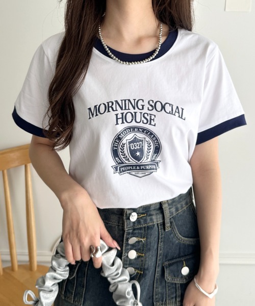 CLEA(クレア)の「ヴィンテージ風アソートロゴプリント配色リンガー半袖Tシャツ(Tシャツ/カットソー・レディース・その他2/その他1/その他4/その他3・FREE)」の2枚目の写真