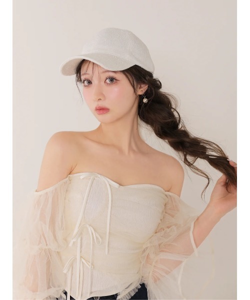 3way ribbon tweed cap（キャップ）｜M me eme（エムミーエメ）の