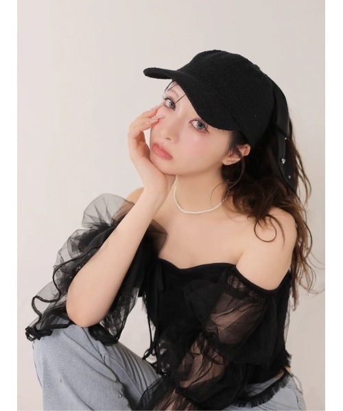新品　M me eme エムミーエメ　3way ribbon cap　キャップ 3way ribbon tweed cap（キャップ）｜M me eme（エムミーエメ）の
