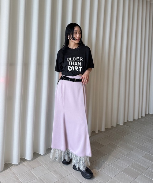 Ameri（アメリ）の「＜ ZOZOTOWN限定 ＞ LACE LAYERED NARROW SKIRT（スカート・レディース・ピンク/チャコールグレー/カーキ・SMALL/MEDIUM）」の4枚目の写真