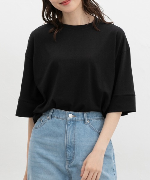Honeys(ハニーズ)の「【ハニさら・接触冷感・吸水速乾・UVカット・遮熱】切替袖Tシャツ(Tシャツ/カットソー・レディース・ダークブルー/ブラック/グレイッシュベージュ/チャコール/オフホワイト/マスタード・L/LL/M/S)」の1枚目の写真